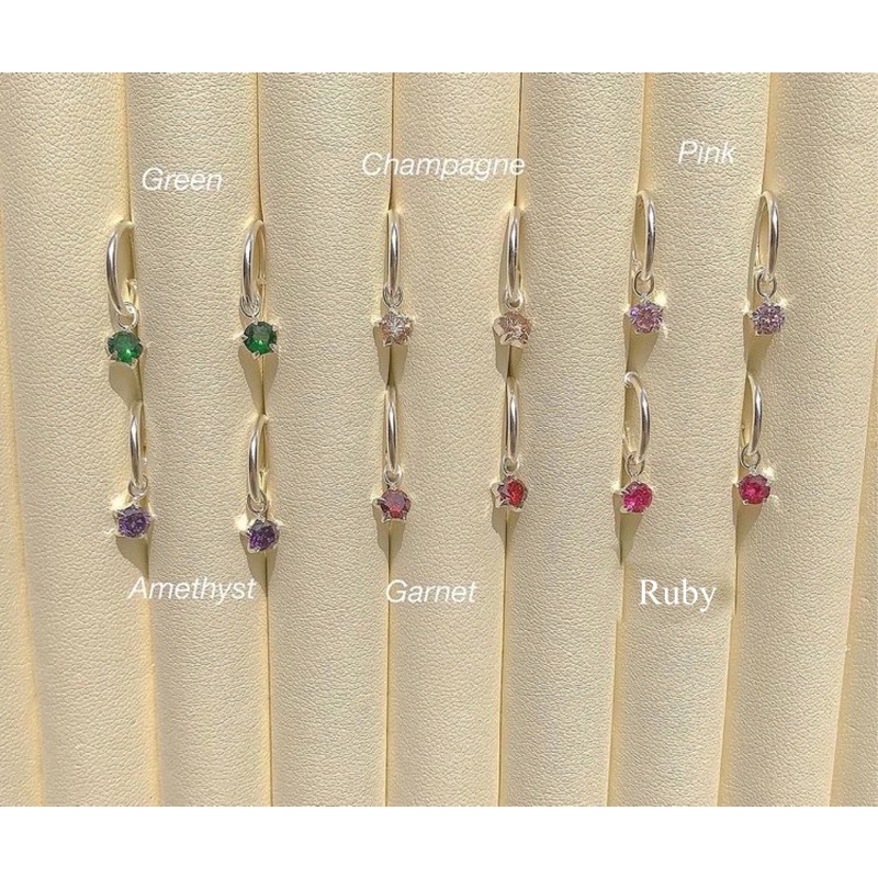 SissyJewelry // ต่างหูเงินแท้ ต่างหูห่วง ประดับ พลอยกลม 4mm