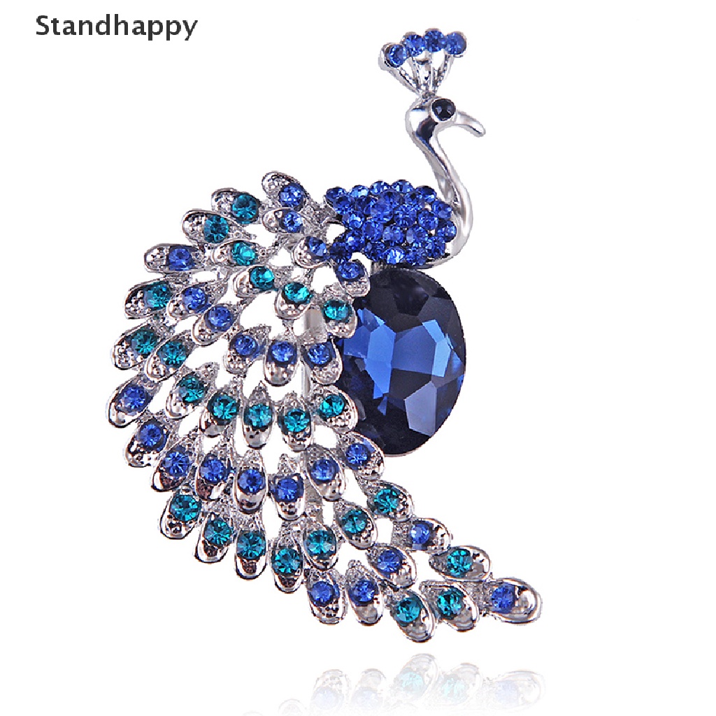 [Standhappy] เข็มกลัด รูปนกยูง ประดับพลอยเทียม เครื่องประดับ ของขวัญคริสต์มาส