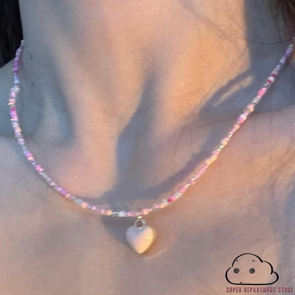 Super- สร้อยคอโชคเกอร์ ประดับลูกปัด รูปหัวใจ หลากสี เครื่องประดับ สําหรับผู้หญิง