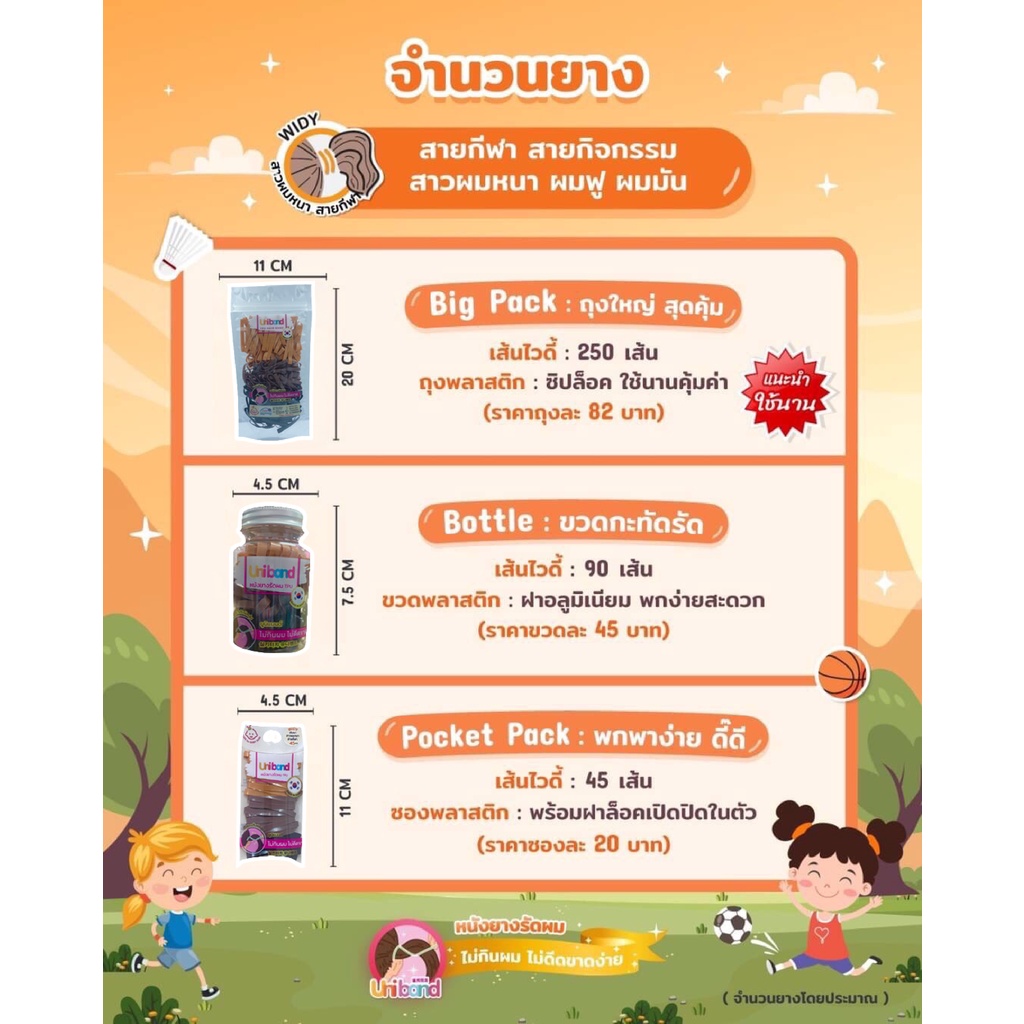 Uniband หนังยางรัดผม ไม่กินผม ไม่ดีดขาดง่าย TPU Widy Size : Browny