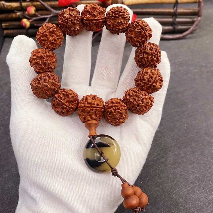 Vajra สร้อยข้อมือลูกปัดไม้ รูปกลีบดอกไม้ สไตล์ทิเบต สําหรับรถยนต์