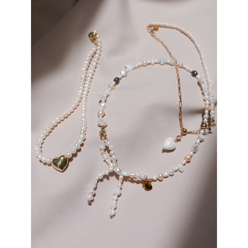 Valleydarley - สร้อยคอ Angel Society bow mixed pearls necklace