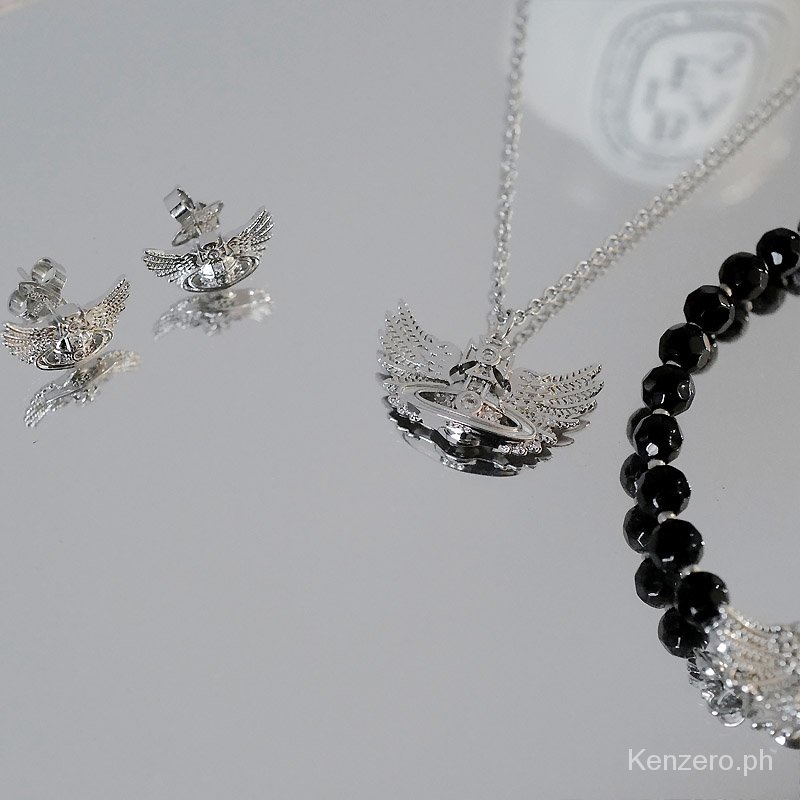 Vivienne West wood Goth สร้อยคอ ต่างหู โลหะผสมคริสตัล สีดํา