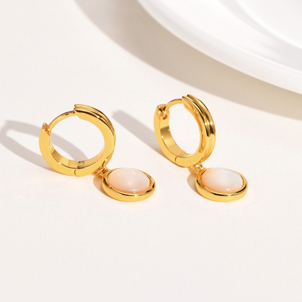 Vnox Gold Plated Shell Drop Earring for Women, Round Hypoallergenic Elegant Chic Small Hoop Earrings