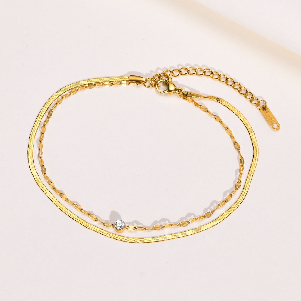 Vnox สร้อยข้อมือโซ่ ทอง 18K สองชั้น จี้รูปดาว หัวใจ สําหรับผู้หญิง