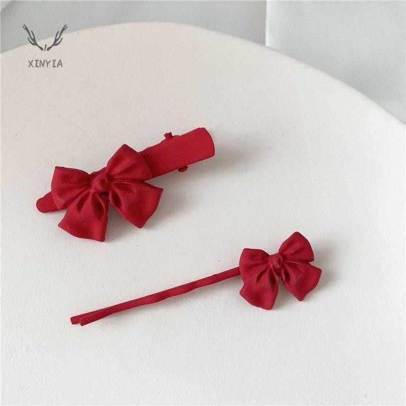 Xinyia1 กิ๊บติดผม ประดับโบว์ สีแดง สไตล์ญี่ปุ่น เรียบง่าย และน่ารัก สําหรับผู้หญิง