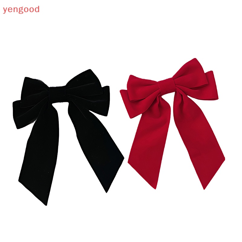 (YGD) กิ๊บติดผม ริบบิ้น โบว์กํามะหยี่ ขนาดใหญ่ สีดํา สีแดง สําหรับผู้หญิง งานแต่งงาน วินเทจ
