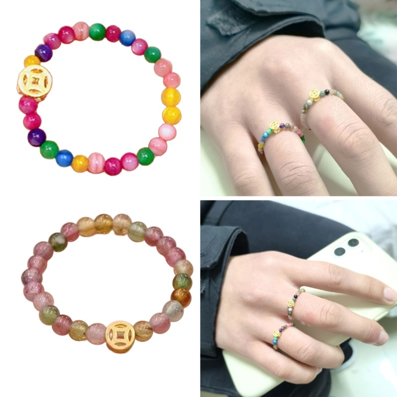 Zwinz2 แหวนทัวร์มาลีน หินธรรมชาติ สีรุ้ง สไตล์วินเทจ