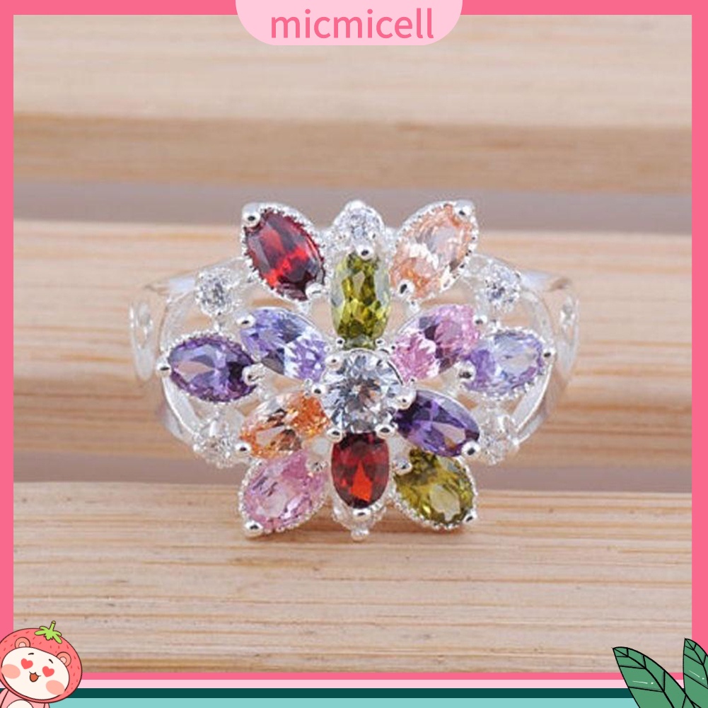 (micmicell) ของขวัญเครื่องประดับผู้หญิงแหวนหมั้นแต่งงานหลากสี Cubic Zirconia