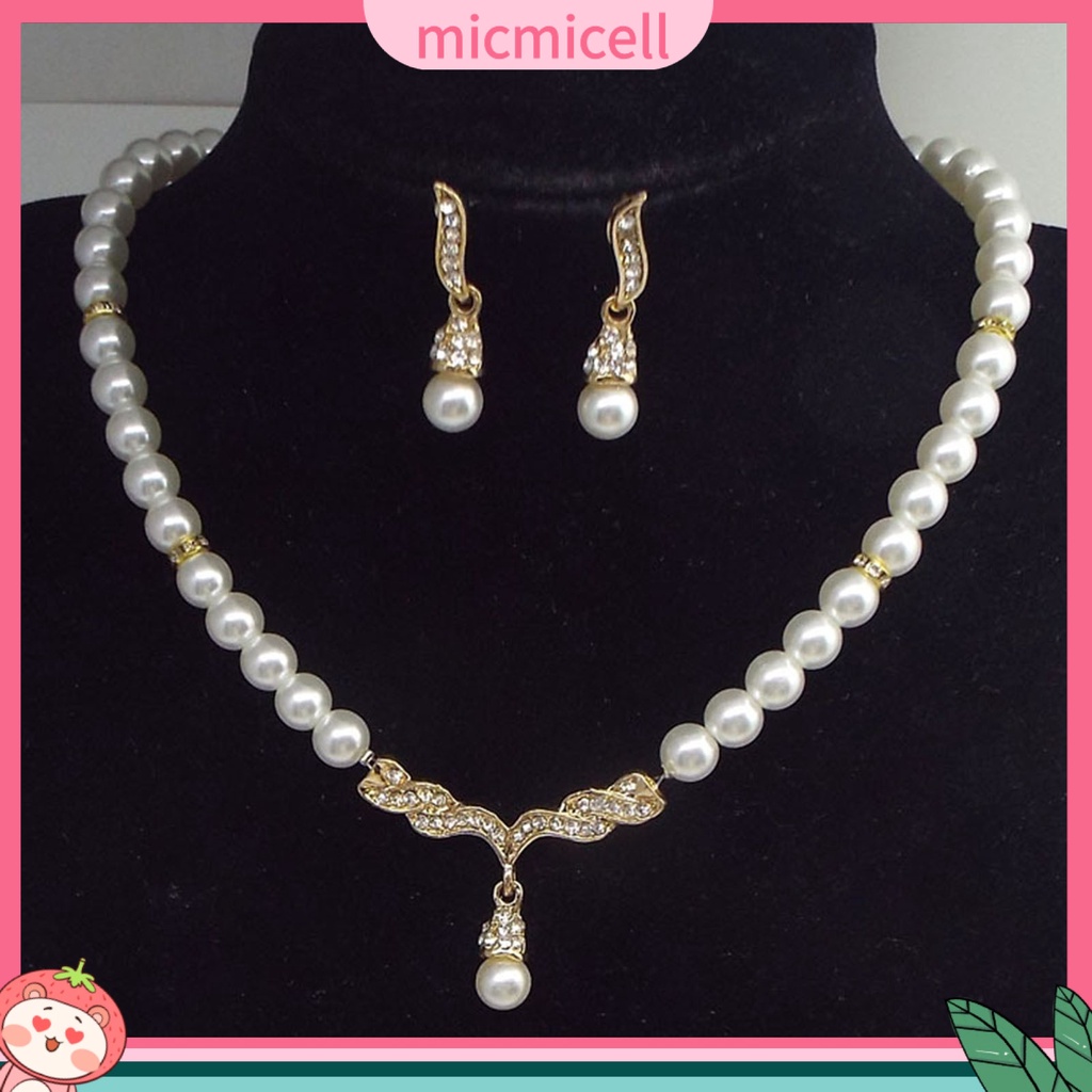 (micmicell) ชุดสร้อยคอต่างหูประดับไข่มุกเทียมทรงหลวมสําหรับงานแต่งงาน