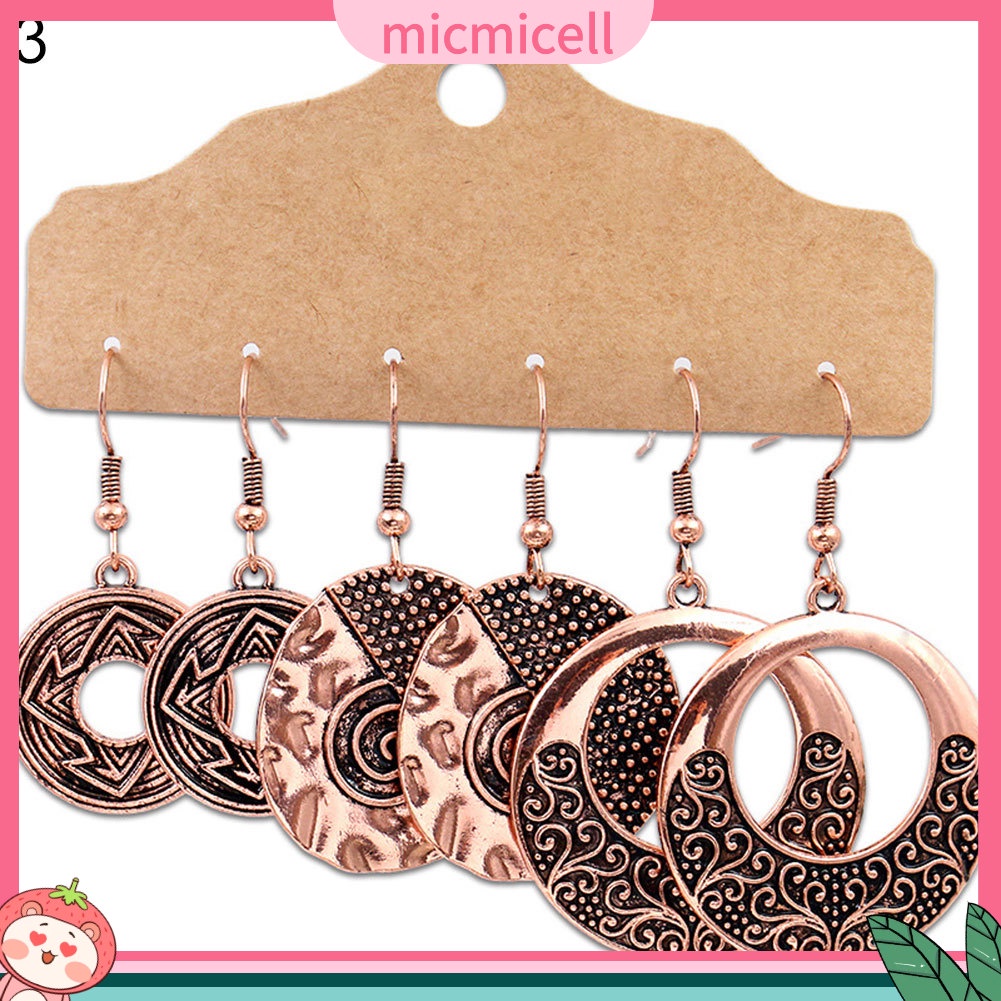(micmicell) ต่างหูตะขอ ห้อยจี้ขนนก ทรงกลม สไตล์โบโฮ ยิปซี เครื่องประดับสตรี 3 คู่