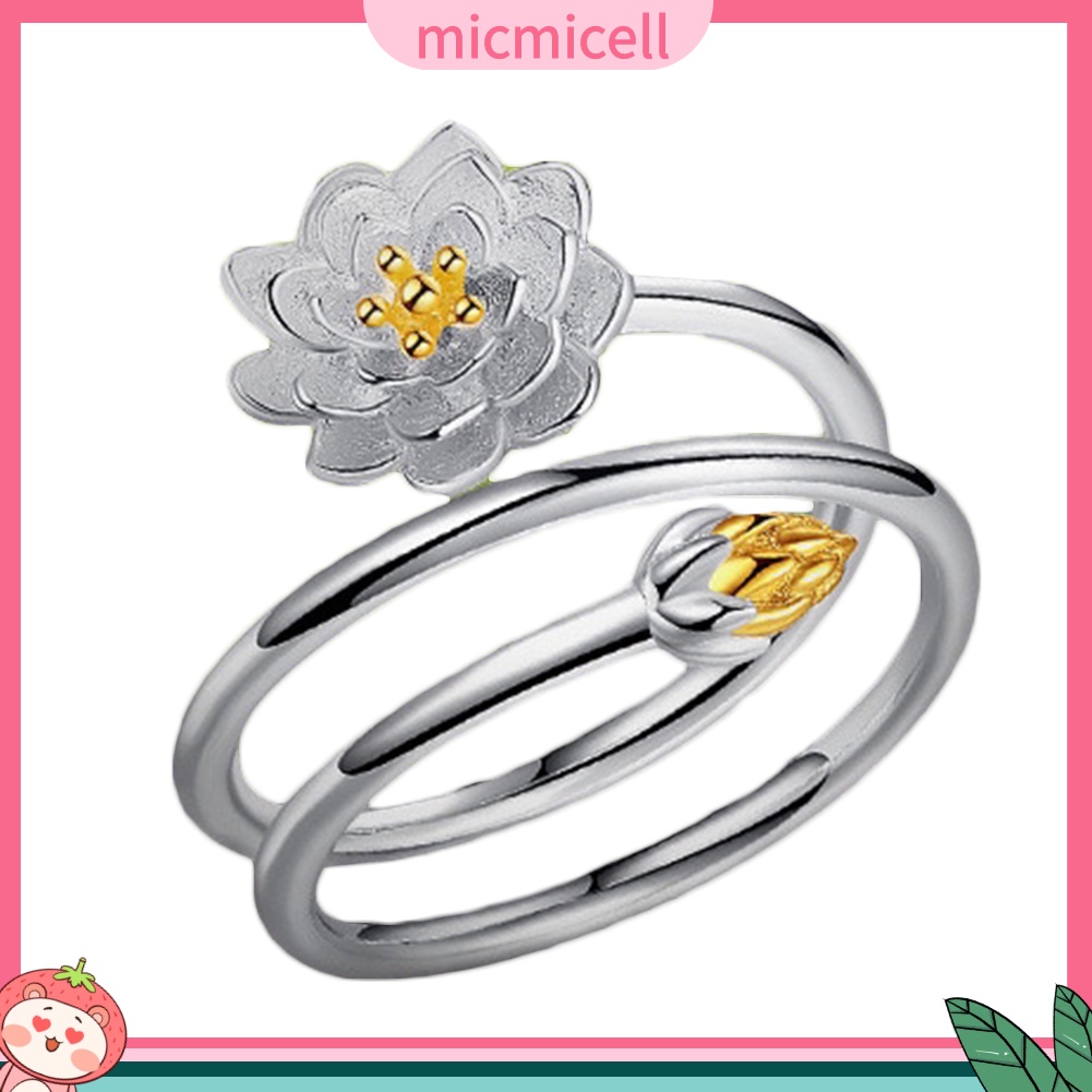 (micmicell) แหวนแต่งงานเปิดนิ้วมือรูปดอกบัวสําหรับผู้หญิง