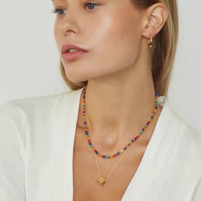 seadada สร้อยตัวอักษร A-Z สร้อยพร้อมจี้ 14k squares letter necklace