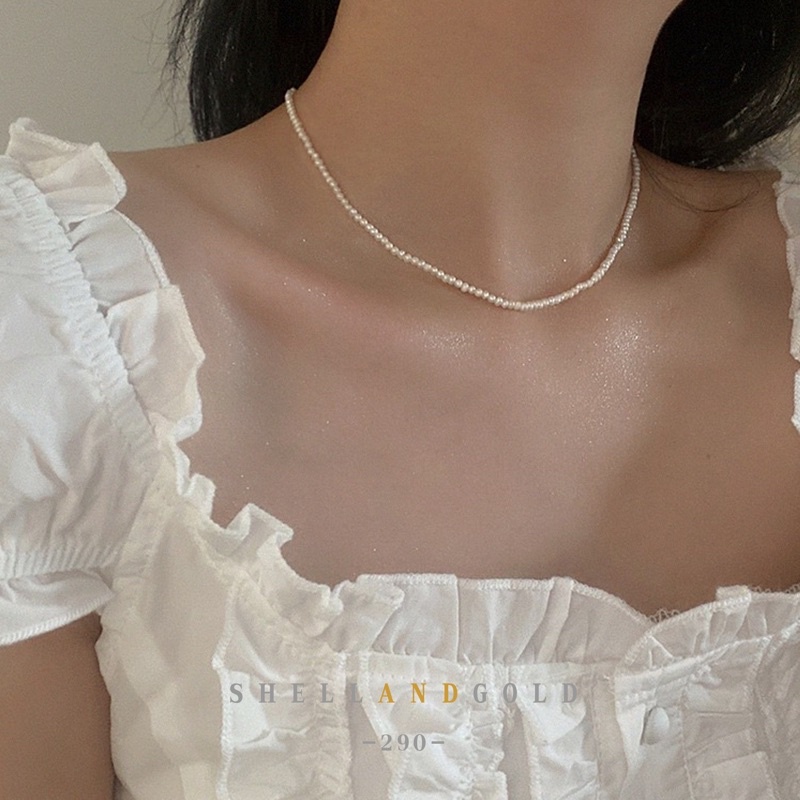 shellandgold - สร้อยคอมุกน้ำจืดแท้ เม็ดเล็ก ขนาด 3 มิล มีตะขอให้เลือก 2 แบบ