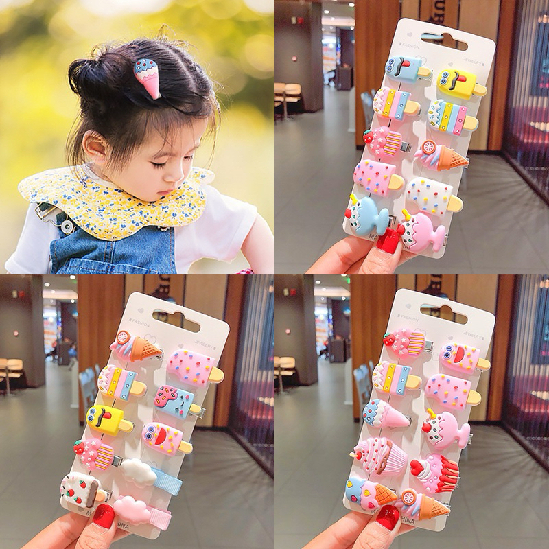 (ก010)กิ๊บติดผม กิ๊บปักผม 10 ชิ้น/1แผง[ผลไม้ ไอศกรีม การ์ตูน คริสต์มาส]