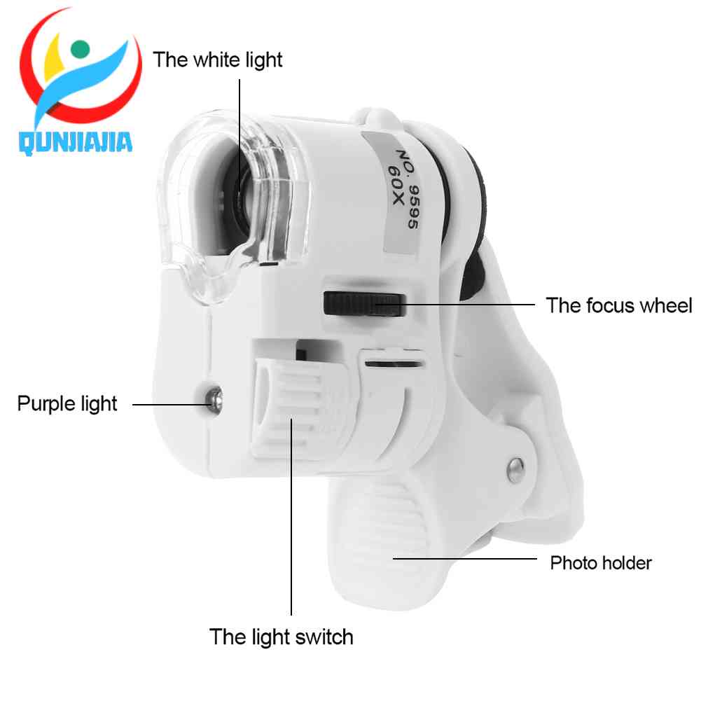กล้องจุลทรรศน์ ซูมได้ 60X พร้อมไฟ LED สําหรับโทรศัพท์มือถือ