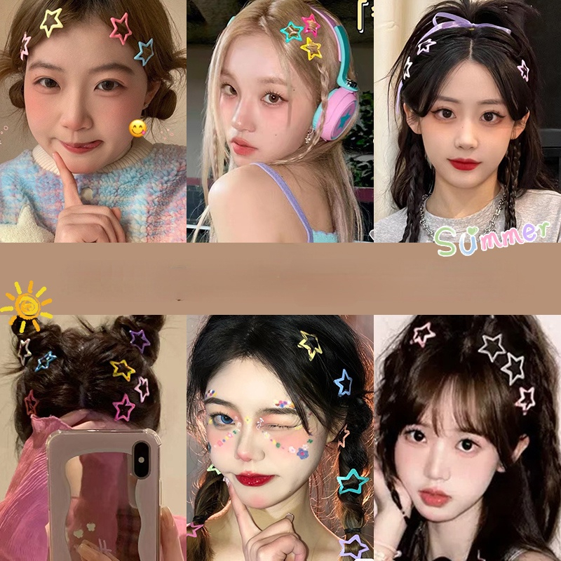 กิ๊บติดผม กิ๊บดาว ( รุ่นโลหะเคลือบสี ) กิ๊บวินเทจยุค90   1 แผง 6 อัน