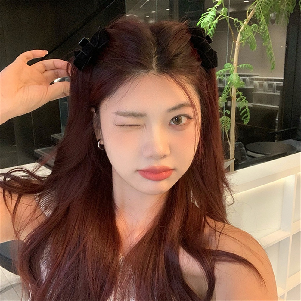 กิ๊บติดผม ผ้ากํามะหยี่ ประดับโบว์ ขนาดเล็ก สไตล์ฝรั่งเศส เรโทร สําหรับผู้หญิง Y2K 1 คู่