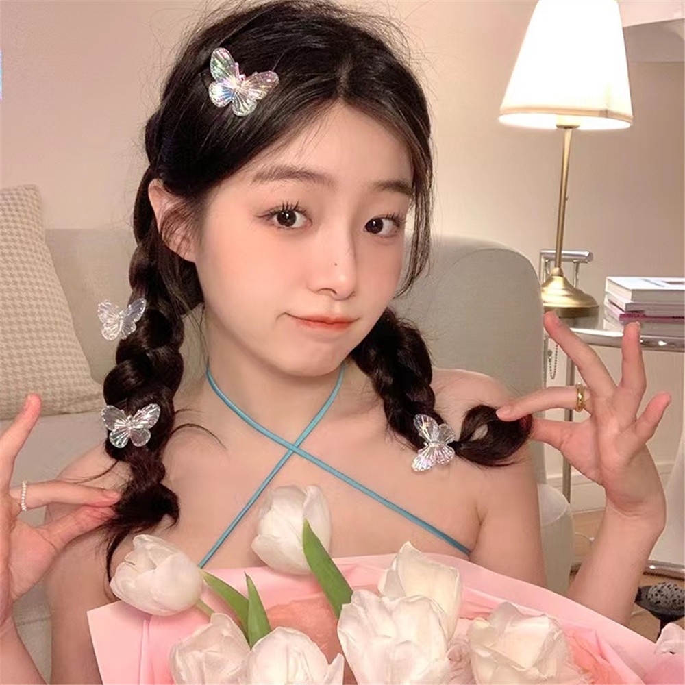 กิ๊บติดผม รูปผีเสื้อ สีโปร่งใส เครื่องประดับ สําหรับผู้หญิง จํานวน 5 ชิ้น