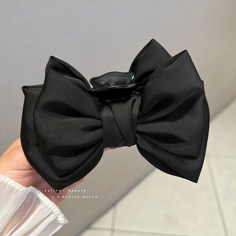 กิ๊บติดผม แบบสองด้าน ประดับโบว์ ลายฉลาม ขนาดใหญ่ สีดํา