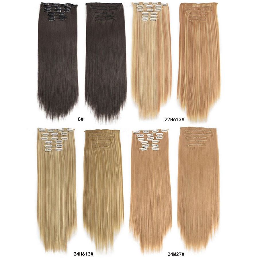กิ๊บติดผมสังเคราะห์ ยาวตรง อุณหภูมิสูง 16 คลิป 20 สี