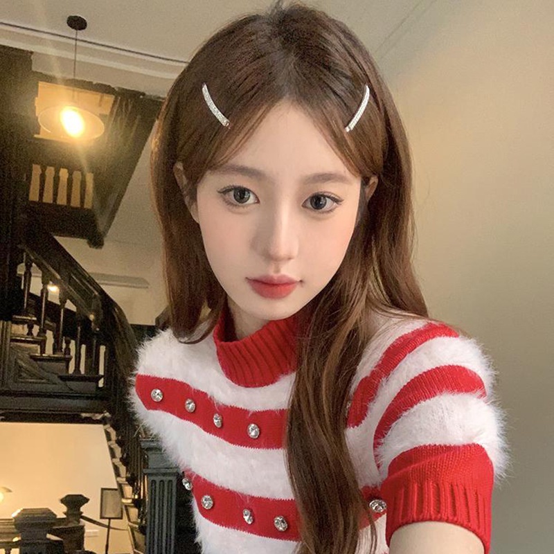 กิ๊บติดผมหน้าม้า ประดับพลอยเทียม สไตล์เกาหลี สําหรับผู้หญิง 2 ชิ้น