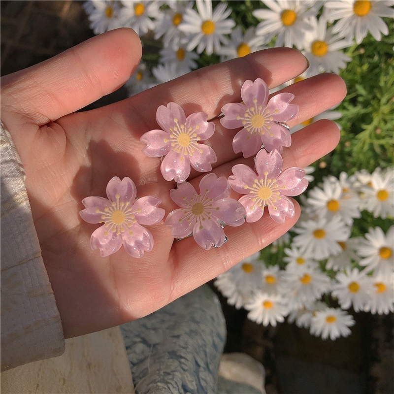 กิ๊บติดผมหางม้า ลายดอกไม้ สีแคนดี้ หรูหรา แฟชั่นสําหรับผู้หญิง 5 ชิ้น