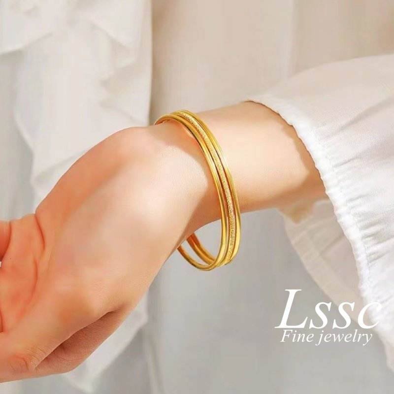 กําไลข้อมือสแตนเลส 3 ชิ้น แฟชั่น ไม่ลอก กำไลข้อมือผู้หญิง ชุดทอง, เงิน, โรสโกลด์