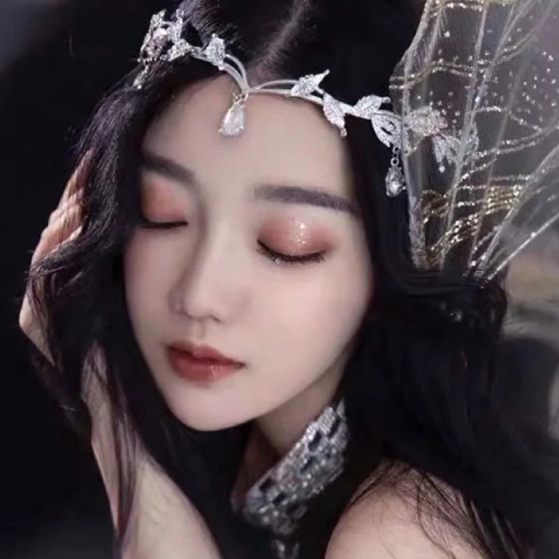 งานแต่งงานเจ้าสาวหน้าผาก Tiara คาดศีรษะคริสตัลใบผมเครื่องประดับมงกุฎนางฟ้า