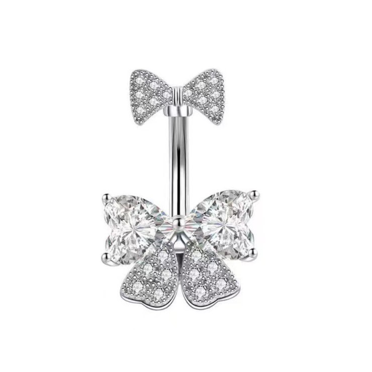 จิวสะดือ Zircon Bowknot Crystal Belly Button Rings Body Jewelry For Women Fashion Body Piercing Jewelry Piercing Navel
