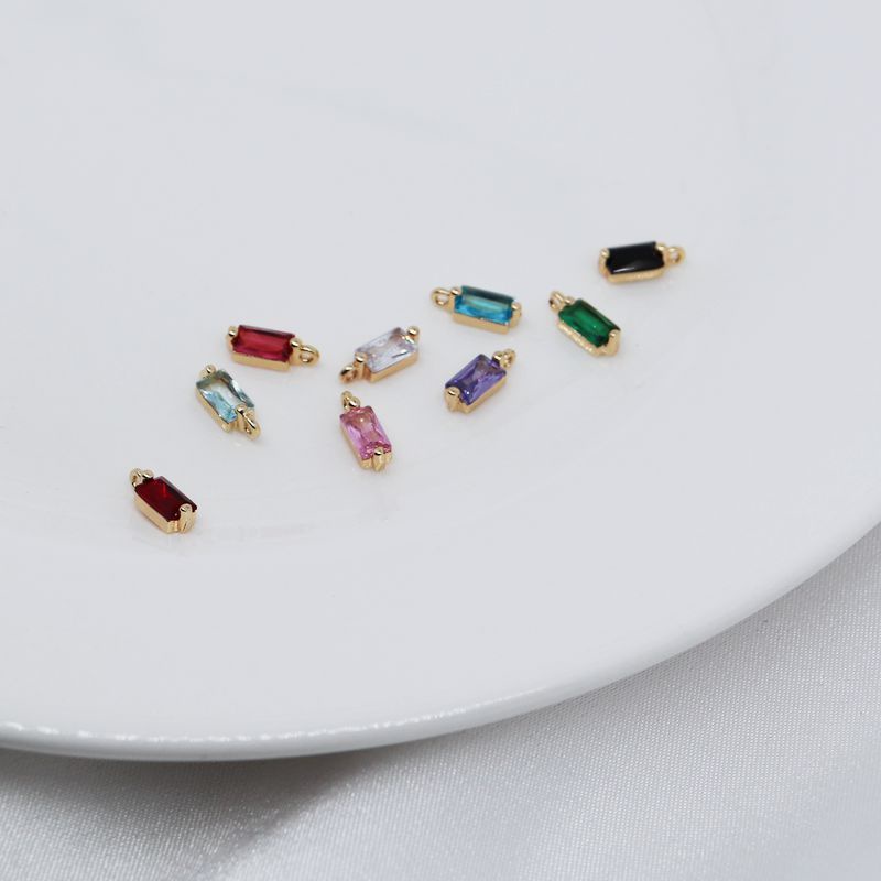 จี้ทองแดง 18K ฝังเพทาย ทรงสี่เหลี่ยม ขนาดเล็ก สําหรับทําเครื่องประดับ สร้อยข้อมือ DIY