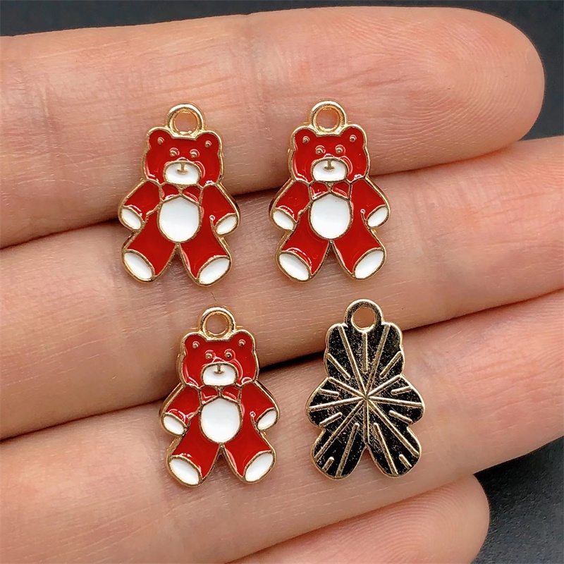 จี้รูปหมี โลหะผสมเคลือบ สําหรับทําเครื่องประดับ ต่างหู DIY 4 ชิ้น
