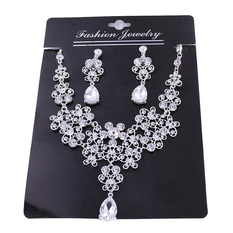 ชุดเครื่องประดับสร้อยคอต่างหูมงกุฎคริสตัล Rhinestone