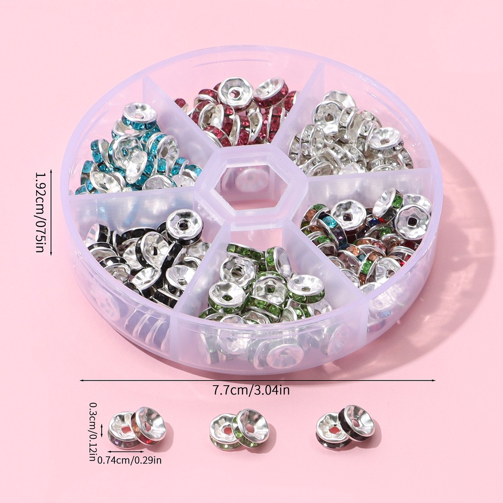 ชุดแหวนลูกปัดคริสตัล ทองแดง ขอบตรง คละสี 6-8 มม. diy