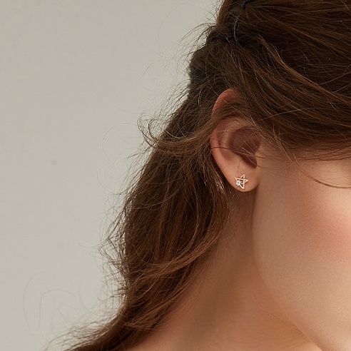ต่างหู s925 earrings รุ่น ดวงจันทร์กับดวงดาว สี Rose Gold ผู้หญิง ต่างหูแฟชั่น ของขวัญ เครื่องประดับ minimal