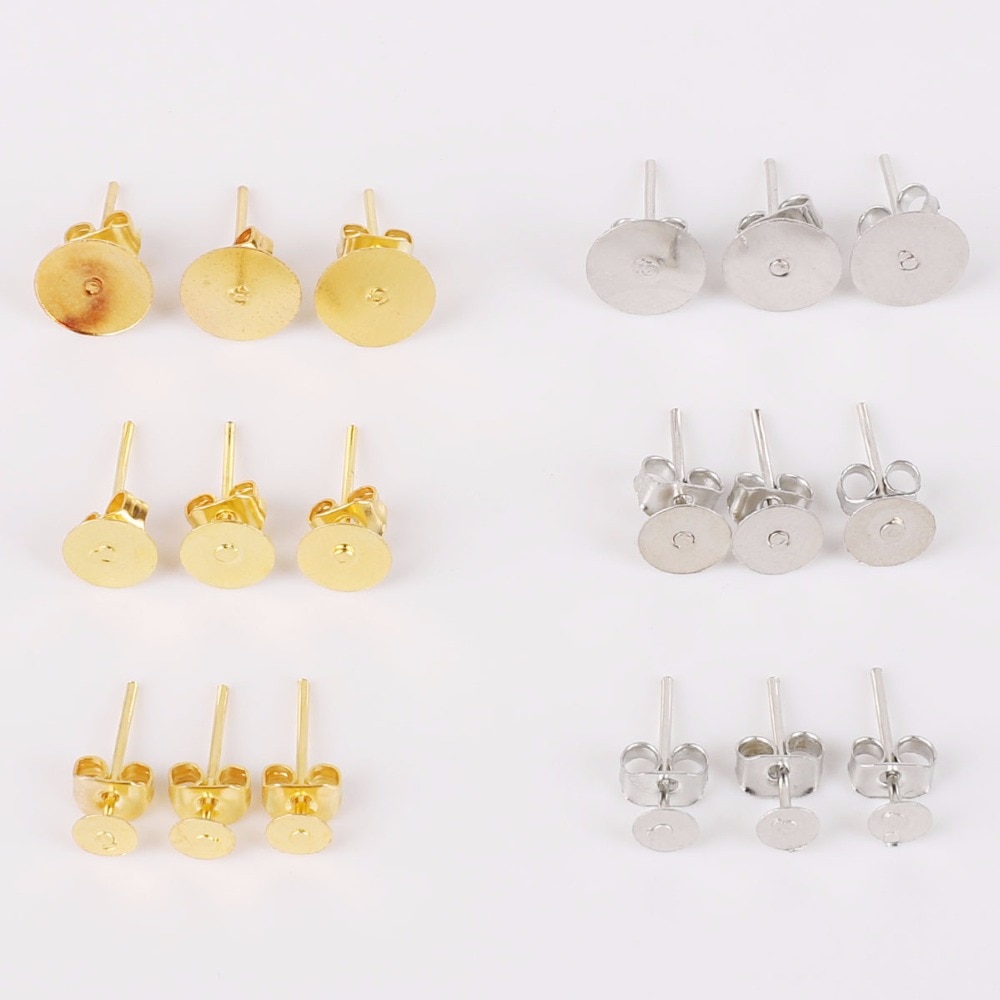 ต่างหู ทรงกลม สีทอง และสีเงิน 4 มม. 6 มม. 8 มม. 100 ชิ้น
