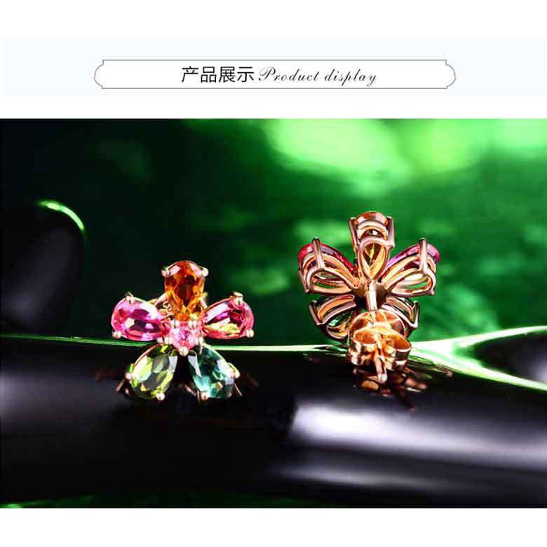 ต่างหู สีทอง จี้ดอกไม้ ประดับพลอย เพชร 18 สี de2-2936