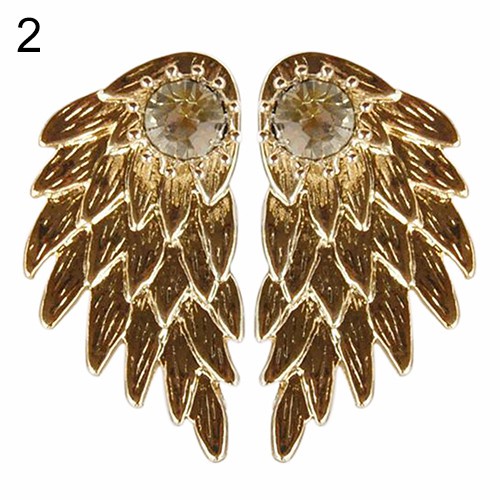 ต่างหูสตั๊ดประดับ Rhinestone ต่างหูรูปทรงปีก เครื่องประดับแฟชั่น