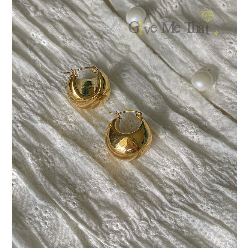 ต่างหูสแตนเลสแท้ สไตล์มินิมอล Minimal ตุ้มหู แบบห่วง ทรงห่วงหนา รุ่น Half Moon Hoop Givemethat