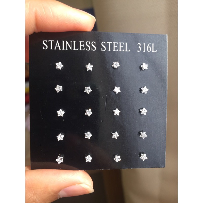 ต่างหูเพชรczรูปดาว3-4-5-6mm.สำหรับผิวแพ้ง่าย วัสดุ Medical Grade Stainless Steel316Lราคา/คู่