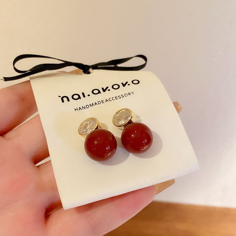 ต่างหูแฟชั่น สีแดง สไตล์เกาหลี ระดับไฮเอนด์ สําหรับผู้หญิง