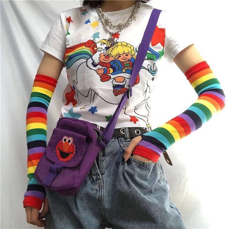 ถุงเท้ายาว ป้องกันรังสียูวี สีรุ้ง แฟชั่นสร้างสรรค์ สไตล์เกาหลี มุสลิม