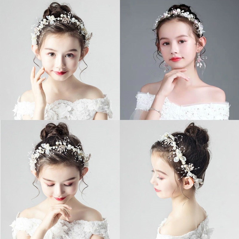 ที่คาดผม ริบบิ้นคริสตัล รูปดอกไม้ ประดับไข่มุก แฮนด์เมด กันลื่น สําหรับงานแต่งงาน
