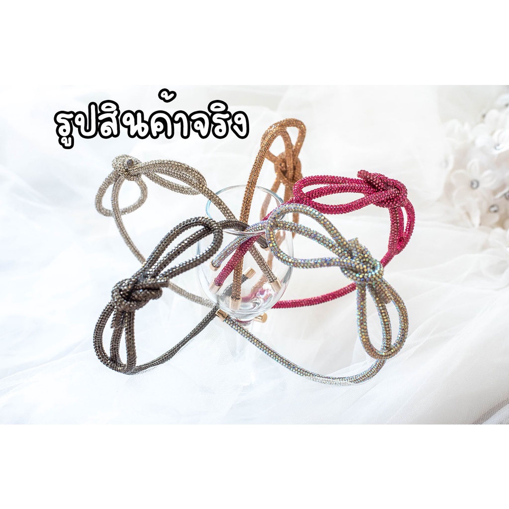 ที่คาดผม โบว์ใหญ่ประดับเพชร Rhinestone ประกายวิบวับมาก มี 6 เฉดสีให้เลือก