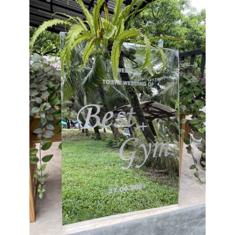 ป้ายหน้างานแต่ง Miror acrylic