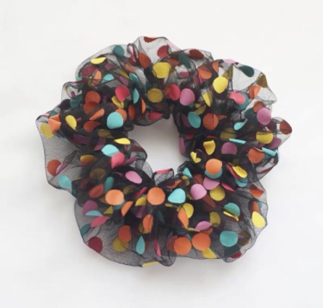 ผ้าโปร่งลายจุด polka dot  (1 หลา) ริบบิ้นผ้า ริบบิ้นเกาหลี ริบบิ้น