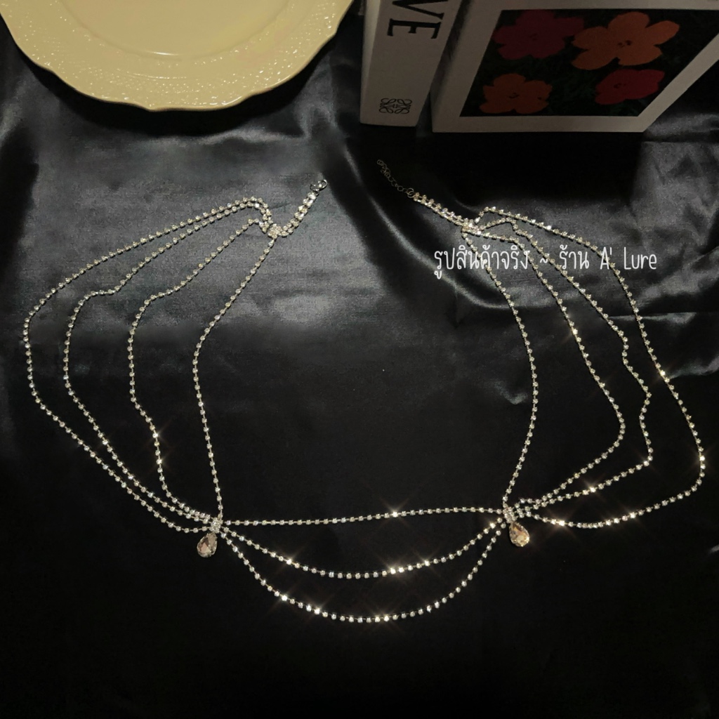 พร้อมส่ง ꙳.☽⋆ สร้อยคริสตัล คล้องไหล่   ꙳.☽⋆  ใส่ทับเกาะอกคือหรูหรา