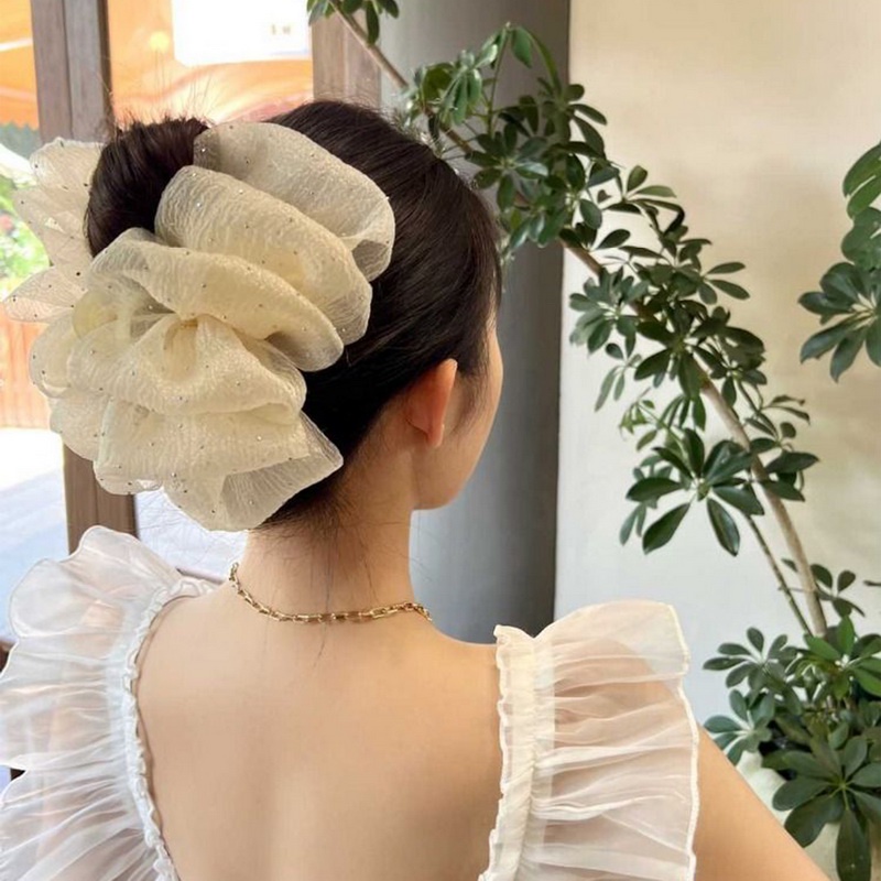 ยางรัดผม ผ้าตาข่าย ประดับโบว์ ไข่มุก เครื่องประดับ แฟชั่นสําหรับผู้หญิง