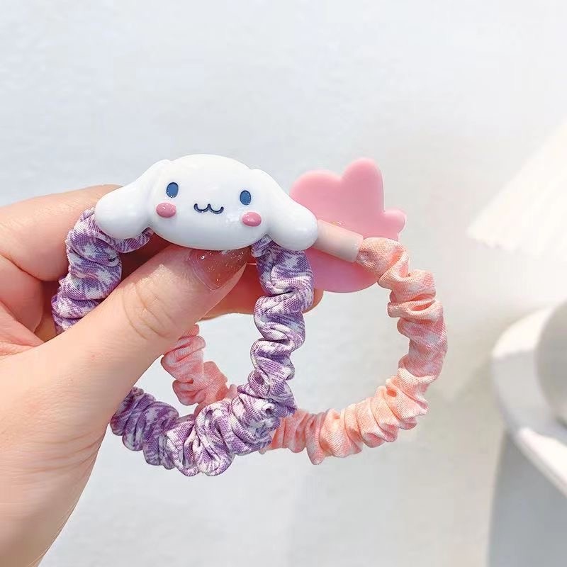 ยางรัดผม แบบนิ่ม ลายการ์ตูน Sanrio Cinnamon Dog Mymelody Purin Kuromi แบบเรียบง่าย สําหรับเด็กผู้หญิง