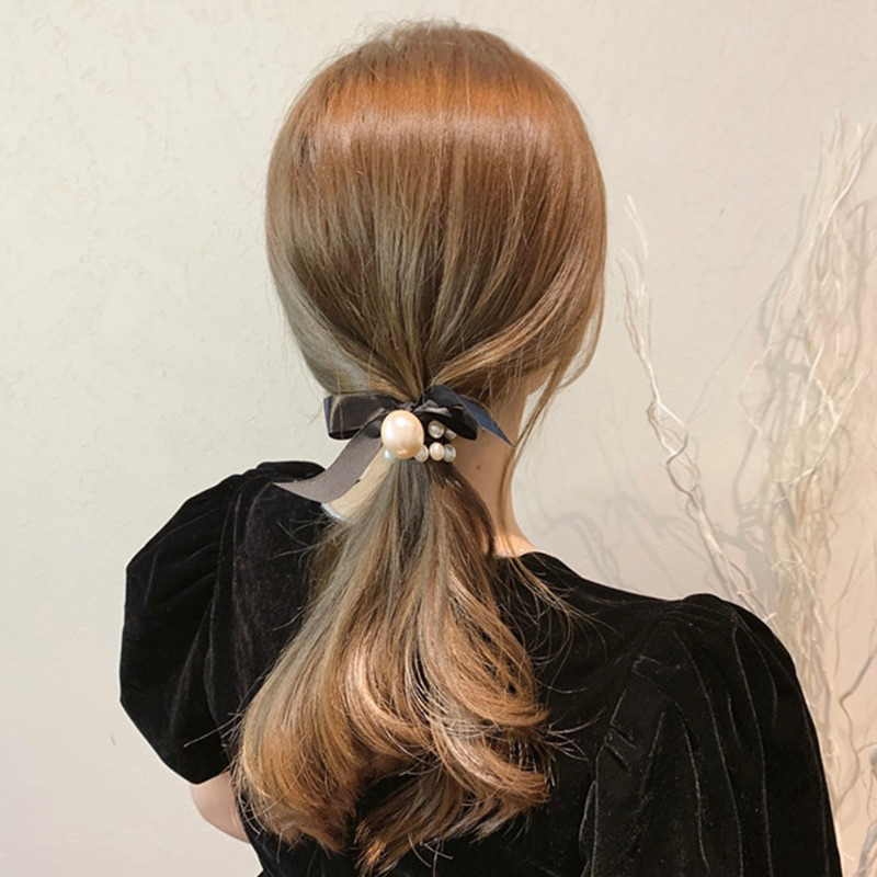 ยางรัดผมมุกโบว์ริบบิ้น Black Pearl Ribbon พร้อมส่งในไมย!!!